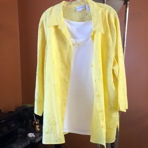 Yellow button down with butterfly detail